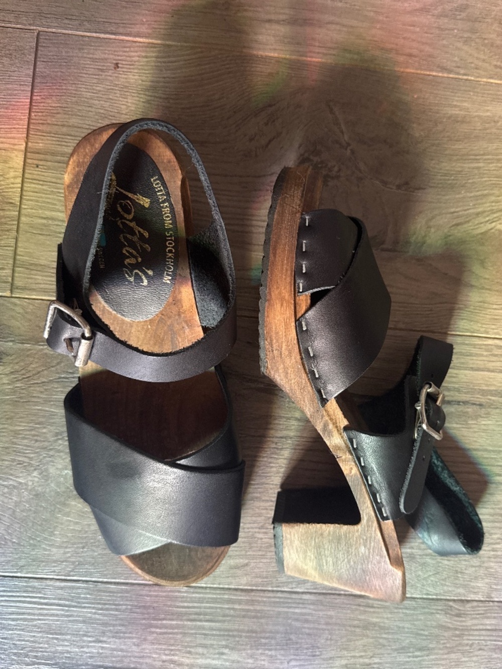 Lotta’s from Stockholm Swedish leather wooden clogs